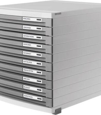 HAN schuifladenbox CONTUR, 10 lades, box: lichtgrijs, lades donkergrijs