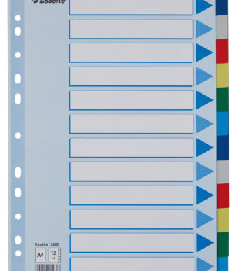 Esselte kunststof tabbladen, blanco, A4, PP, 12-delig