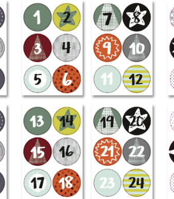 Kerstkalender stickervellen, gesorteerd