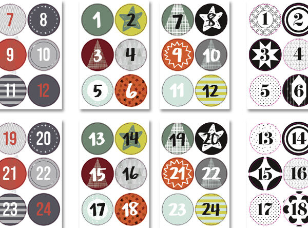 Kerstkalender stickervellen, gesorteerd