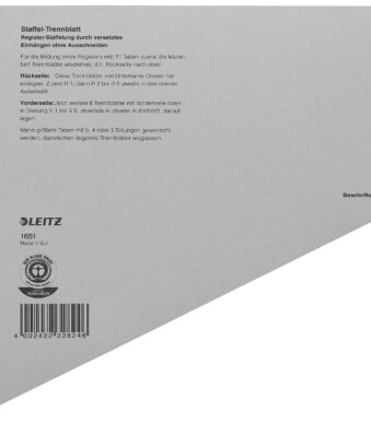 LEITZ staffel-scheidingsbladen, DIN A4 overbreed, grijs
