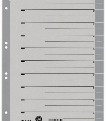 LEITZ scheidingsbladen, A4 overbreed, kraftkarton 230g/m2, grijs