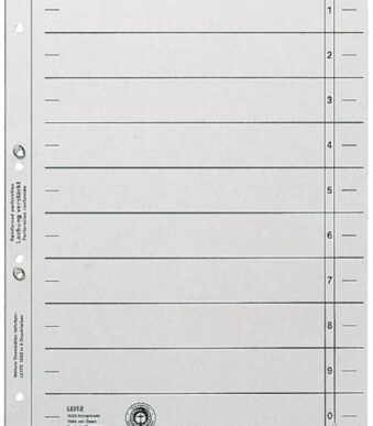 LEITZ scheidingsbladen, A4 overbreed, kraftkarton 200g/m2, grijs