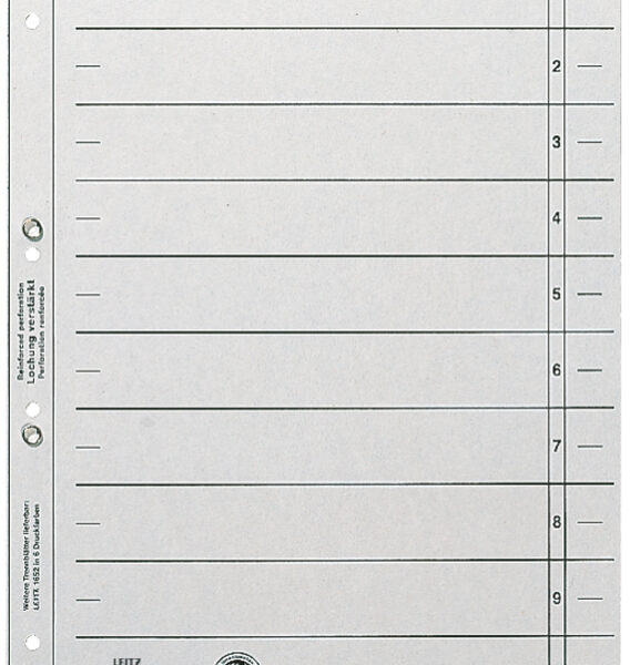 LEITZ scheidingsbladen, A4 overbreed, kraftkarton 200g/m2, grijs