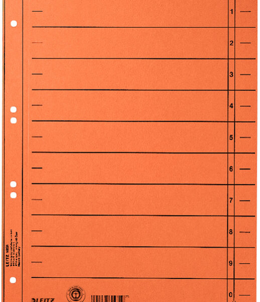 LEITZ scheidingsbladen, A4 overbreed, manillakarton 230g/m2, oranje