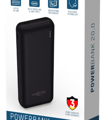 ANSMANN - Powerbank 20.000 mAh - Kleur: Zwart