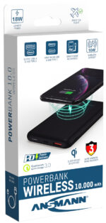 Ansmann Draagbare Powerbank, draadloos, 10.000 mAh.