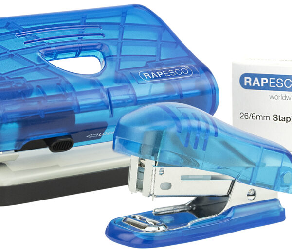 RAPESCO nietmachine en perforator set, blauw-transparant
