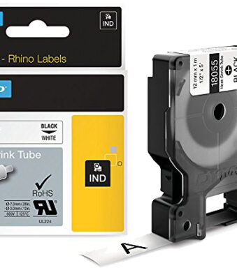 DYMO RHINO krimpkous zwart/wit, 12 mm x 1,5 m