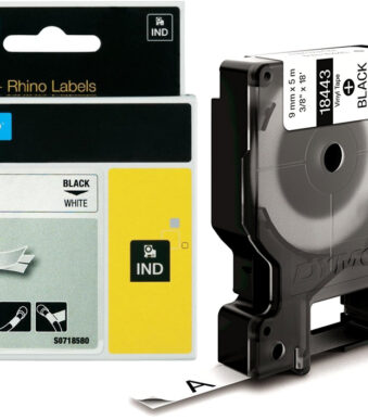 DYMO RHINO vinyl-lettertape zwart/wit, 9 mm x 5,5 m