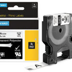 DYMO RHINO polyester-lettertape zwart/wit, 12 mm x 5,5 m