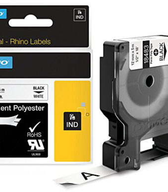 DYMO RHINO polyester-lettertape zwart/wit, 12 mm x 5,5 m