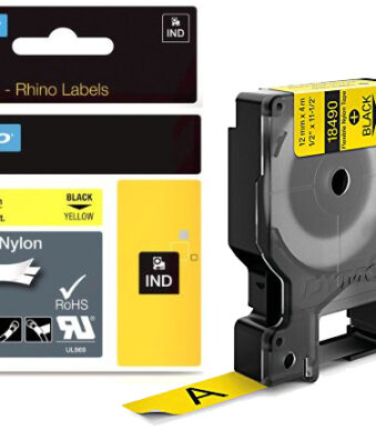 DYMO RHINO nylon-lettertape zwart/geel, 12 mm x 3,5 m
