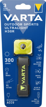 VARTA hoofdlamp Outdoor Sports Ultralight H30R, geel