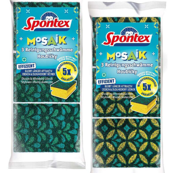 Spontex mozaik/spons, pakje van 3, kleuren assorti