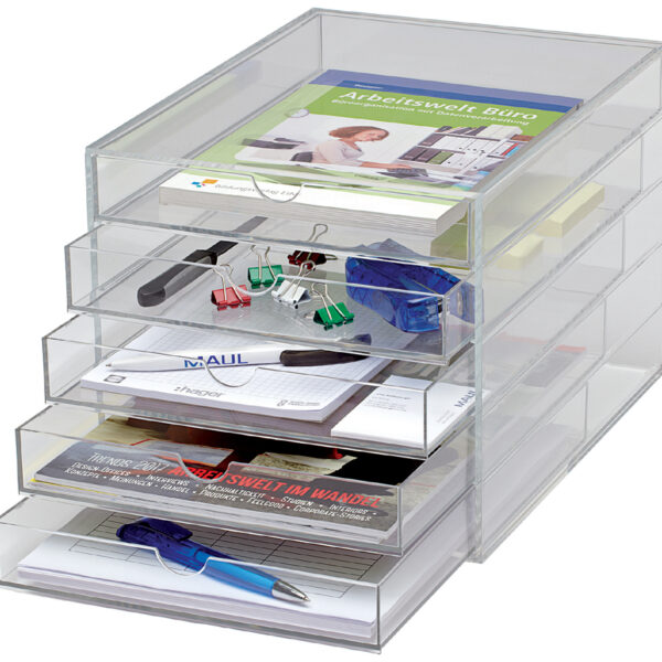MAUL acryl schuifladenbox, DIN A4, 5 schuiflades, glashelder