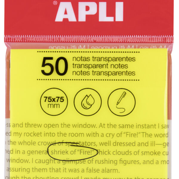 APLI zelfklevende memo's, 75 x 75 mm, geel transparant