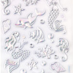 Metalen stickers zeemeermin, bladvorm: 95 x 175 mm