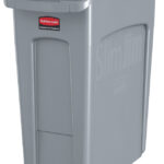 Smalle prullenbak met ventilatiekanalen, grijs.