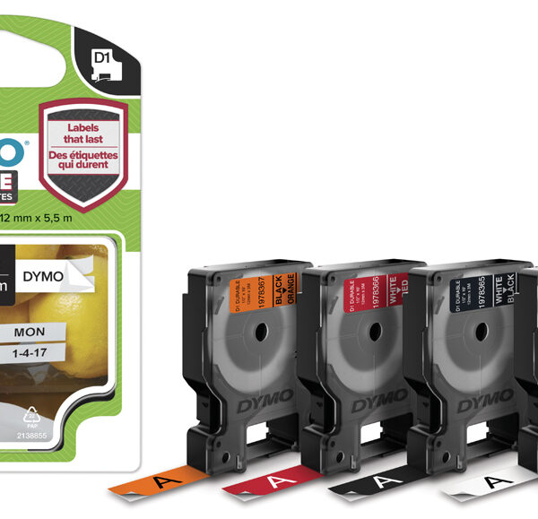 DYMO D1 lettertapecassette zwart/wit, 12 mm x 5,5 m