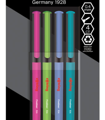 rotring fineliners, 0,4 mm, 4 stuks op blister