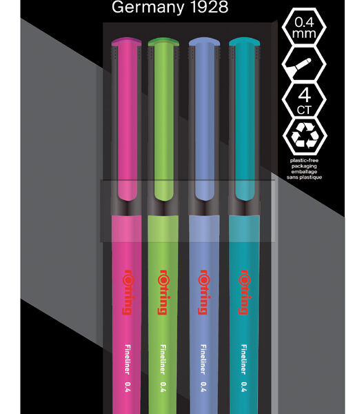 rotring fineliners, 0,4 mm, 4 stuks op blister