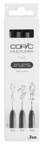 COPIC fineliner MULTILINER, zwart, 0,3/0,5/0,8, set van 3