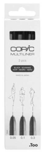 COPIC fineliner MULTILINER, zwart, 0,05/0,1/0,3, set van 3