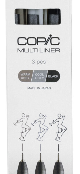 COPIC fineliner MULTILINER, warmgrijs, koudgrijs, zwart, set van 3
