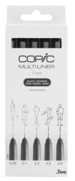 COPIC fineliner MULTILINER, zwart, 0,05/0,1/0,3/0,5/0,8, set van 5