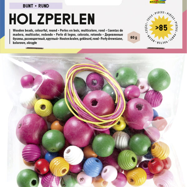 Houten kralen, rond, gemengde maten en kleuren.
