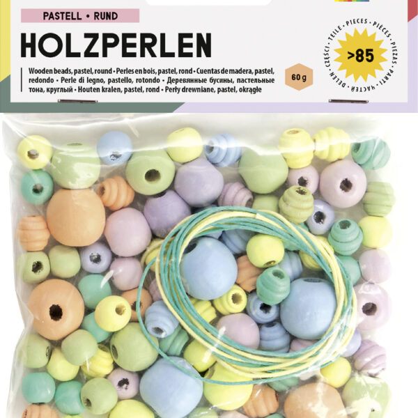 Houten kralen 'Pastel', rond, 4 maten gemengd