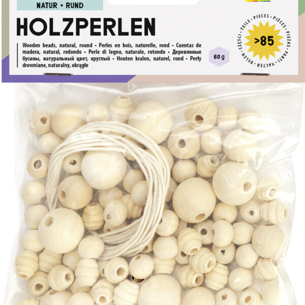 Houten kralen 'Natuur', rond, 4 gemengde maten