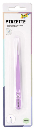 Puntige pincet, lengte: 135 mm, paars gecoat.