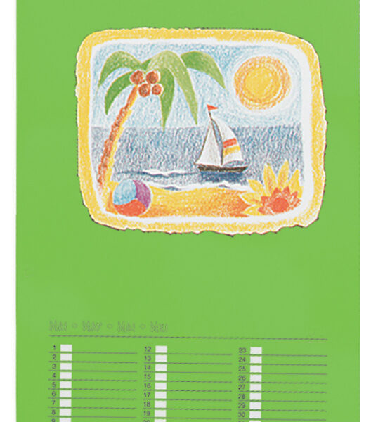 Creatieve wandkalender, gekleurd, A4-formaat.