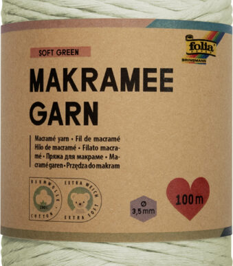 Macramé-touwgaren zacht groen, lengte: 100 meter