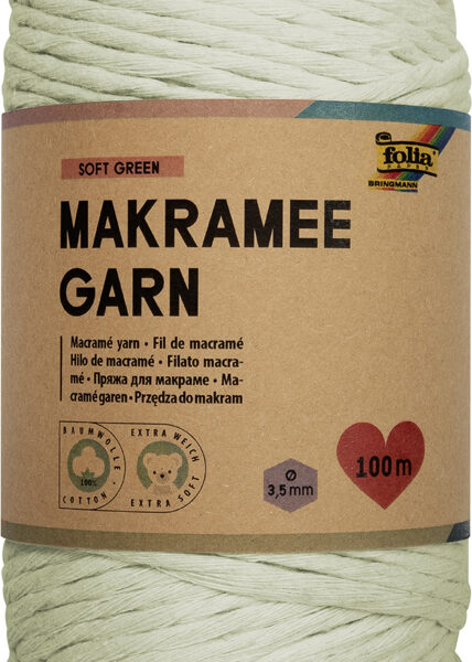 Macramé-touwgaren zacht groen, lengte: 100 meter