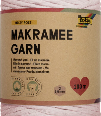 Gemengde makramedraad nevelroze, 100 meter