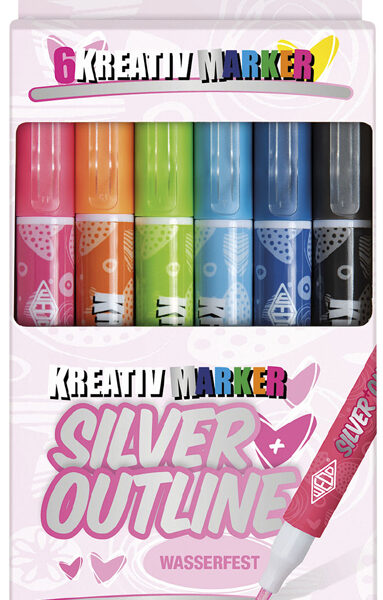 WEDO creatiefmarker SILVER + OUTLINE, 6 stuks in etui