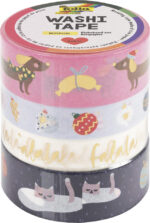 Folia Decoratiepleisterband Washi-Tape Kerst 'FALALA', set van 4