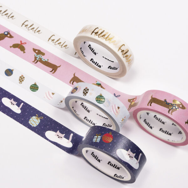 Folia Decoratiepleisterband Washi-Tape Kerst 'FALALA', set van 4