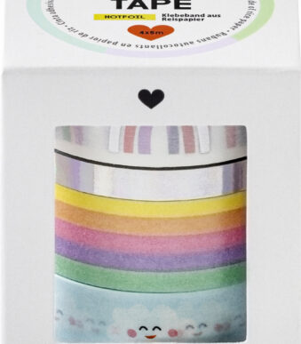 Washi-tape met regenboogwolken, foliefeature, set van 4.