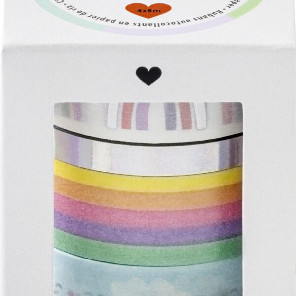 Washi-tape met regenboogwolken, foliefeature, set van 4.