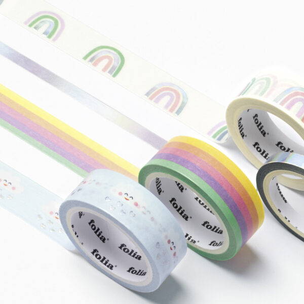 Washi-tape met regenboogwolken, foliefeature, set van 4.