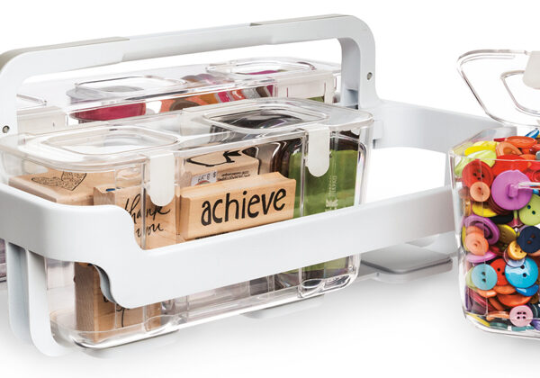 deflecto Caddy-Organizer, stapelbaar, wit/transparant