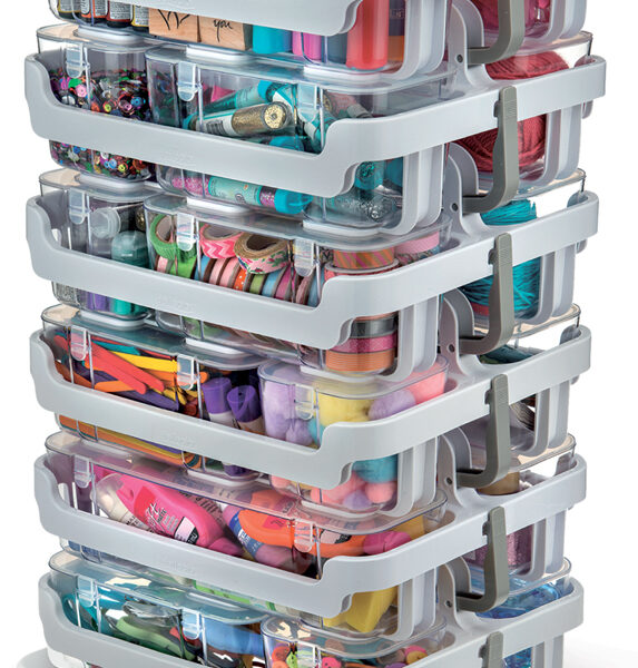deflecto Caddy-Organizer, stapelbaar, wit/transparant