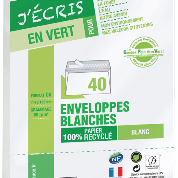 GPV envelop ´ERAPure´ 114x162 mm, recycled wit, z. venster, zelfkl., 80 g/m2, 40 st