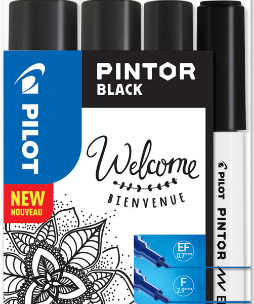 PILOT pigmentmarker PINTOR, medium, set van 4 'BLACK'