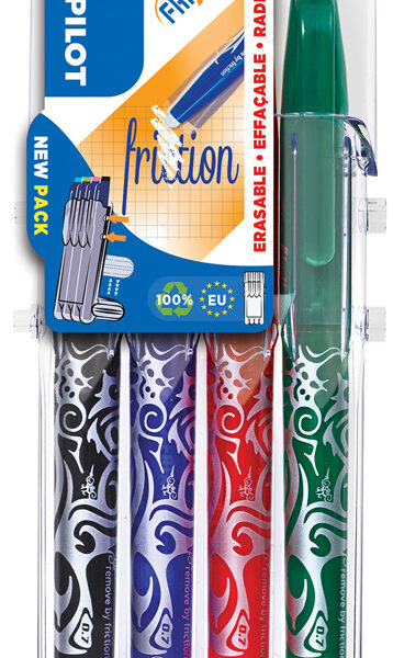 PILOT rollerball FRIXION BALL 07 Set2Go, 0,35 mm, 4 stuks in etui