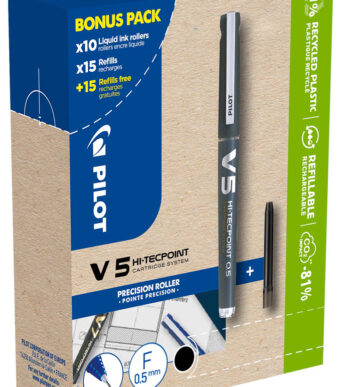 PILOT rollerball V5 HI-TECPOINT, zwart, BONUSPACK